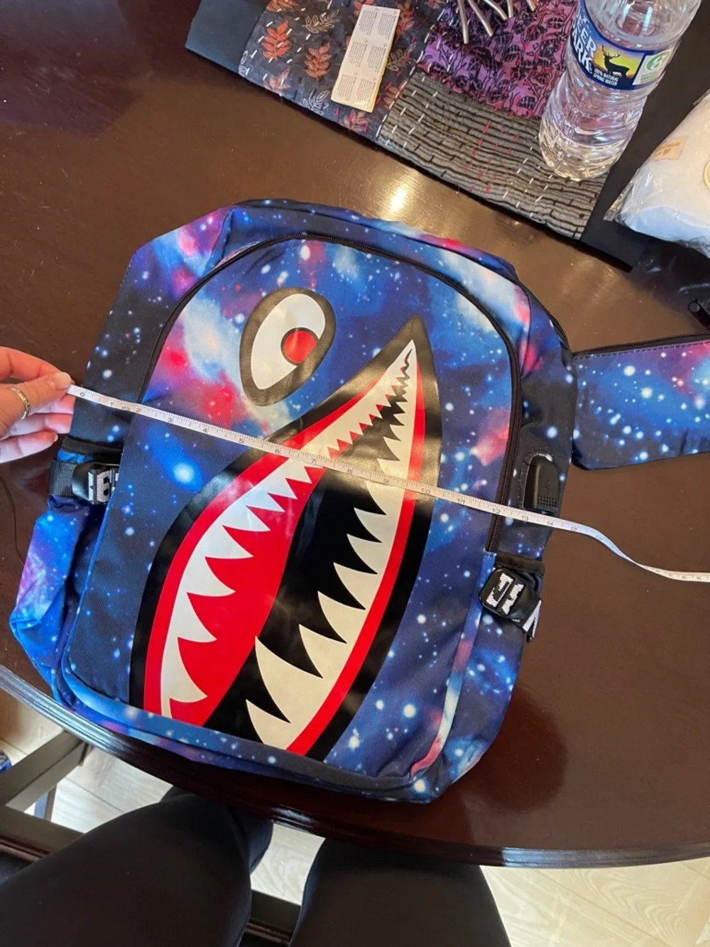 Shark Mouth Backpack Galaxy Print School Bag with Teeth Design USB port nwt